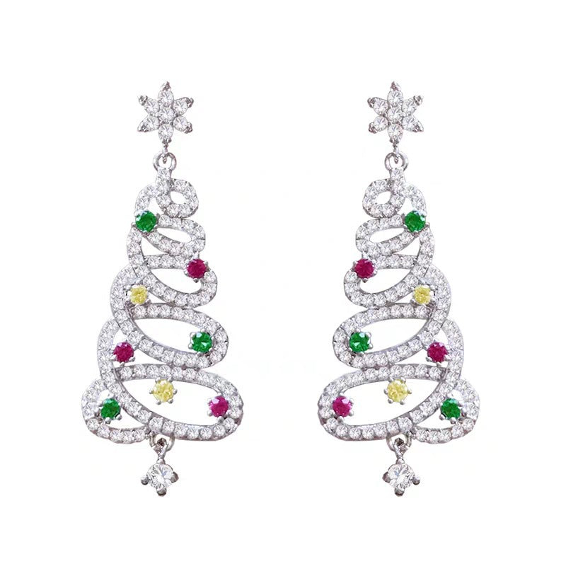 Christmas Tree Rhinestone Earrings | Festive Holiday Jewelry