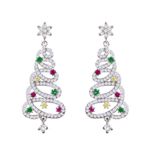 Christmas Tree Rhinestone Earrings | Festive Holiday Jewelry