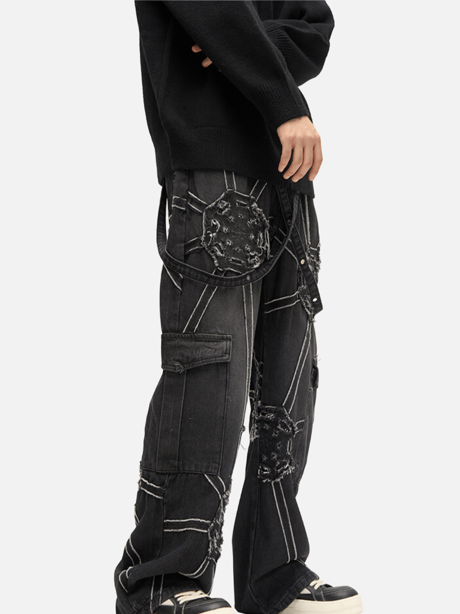 Spider Denim Pants | Loose Fit Cargo Jeans with Spider Web Design