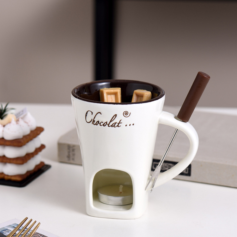 Ceramic Individual Fondue Mug Set – Chocolate & Cheese Dipping Cups