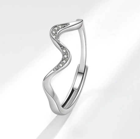Water Wave Silver Ring | Adjustable Geometric Fashion Ring