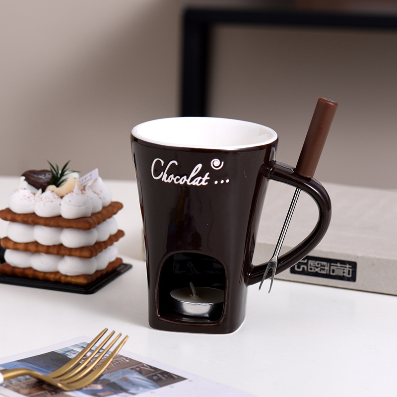 Ceramic Individual Fondue Mug Set – Chocolate & Cheese Dipping Cups