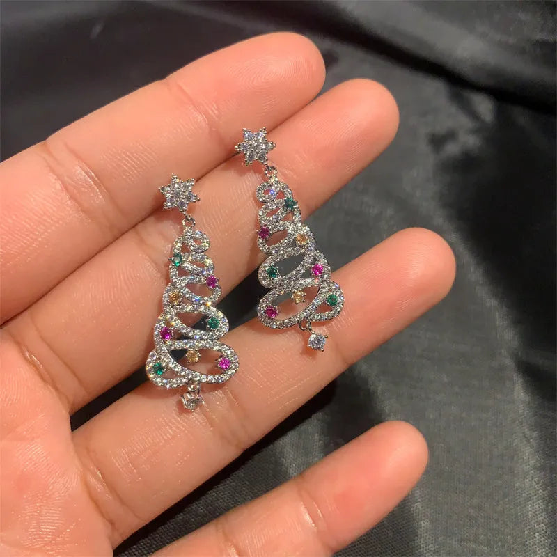 Christmas Tree Rhinestone Earrings | Festive Holiday Jewelry