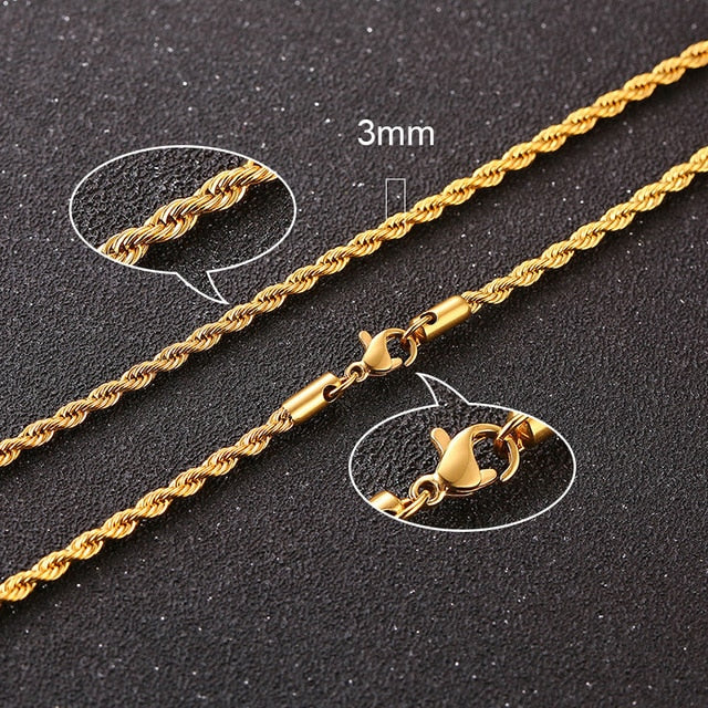 Twisted Rope Figaro Necklaces | Stainless Steel Cuban Chain