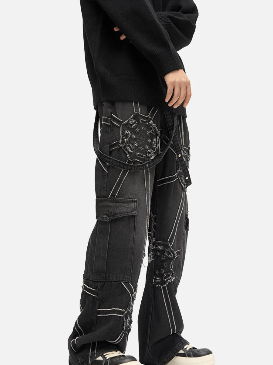 Spider Denim Pants | Loose Fit Cargo Jeans with Spider Web Design