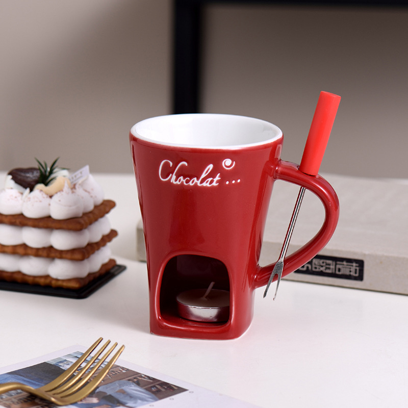 Ceramic Individual Fondue Mug Set – Chocolate & Cheese Dipping Cups