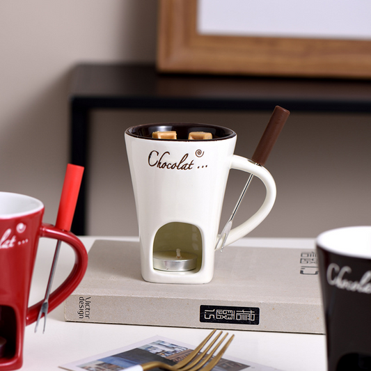 Ceramic Individual Fondue Mug Set – Chocolate & Cheese Dipping Cups
