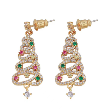 Christmas Tree Rhinestone Earrings | Festive Holiday Jewelry