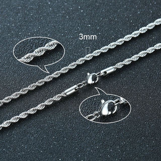 Twisted Rope Figaro Necklaces | Stainless Steel Cuban Chain