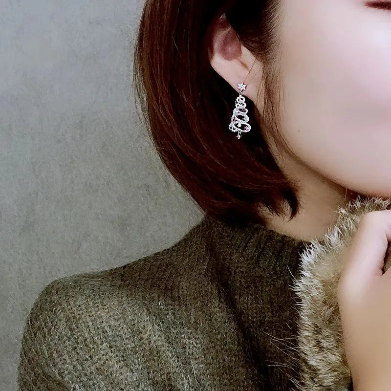 Christmas Tree Rhinestone Earrings | Festive Holiday Jewelry