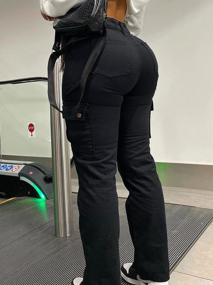 Women's High Waist Cargo Pants – Multi-Pocket Streetwear