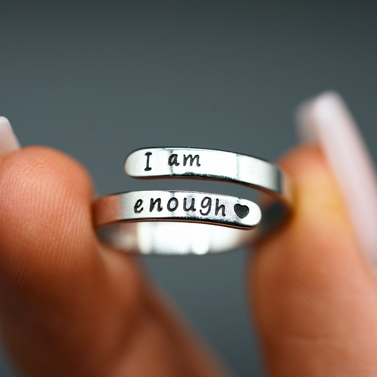 "I Am Enough" Inspirational Ring – Adjustable Stainless Steel