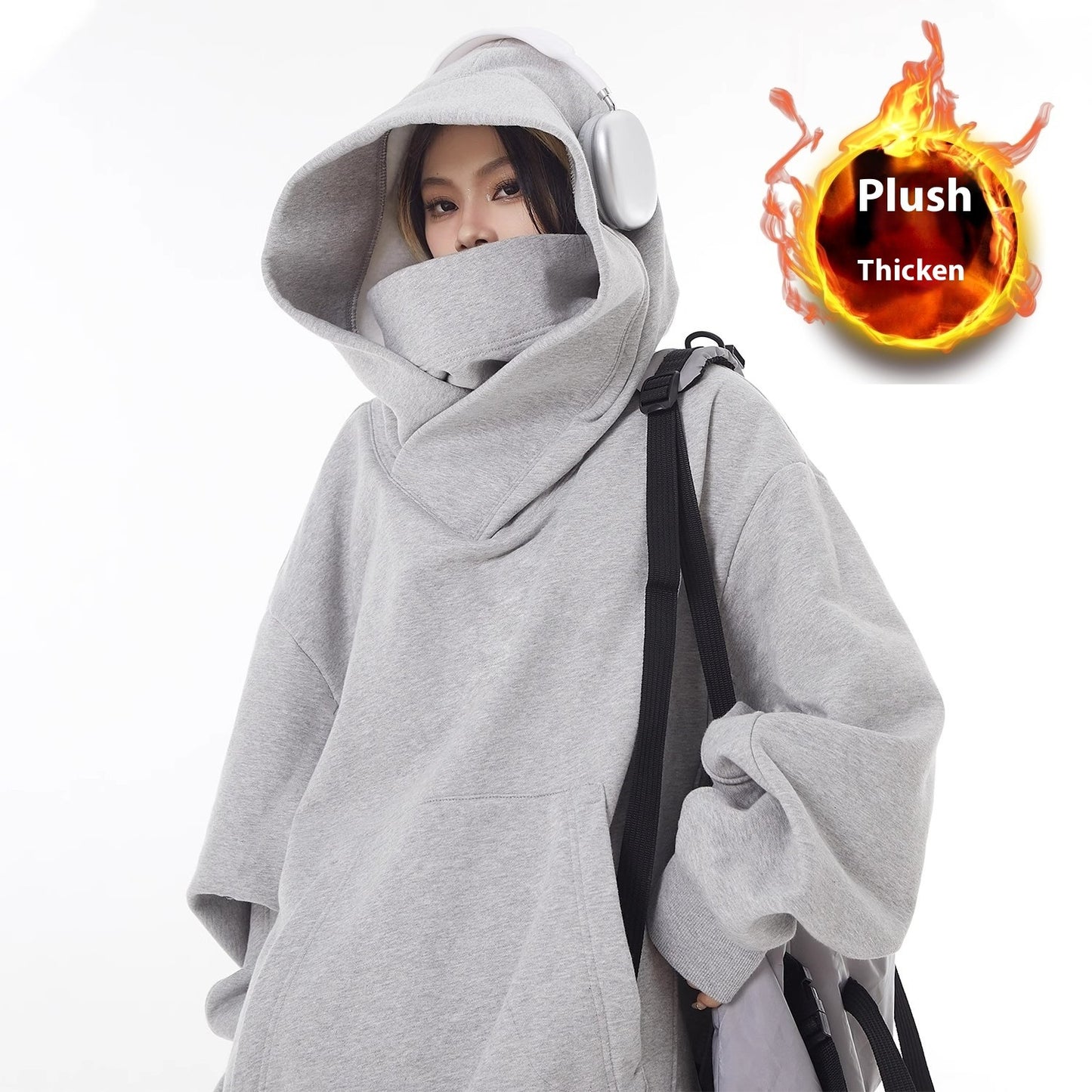Loose High Collar Fleece Lined Hoodie | Cozy Winter Sweater